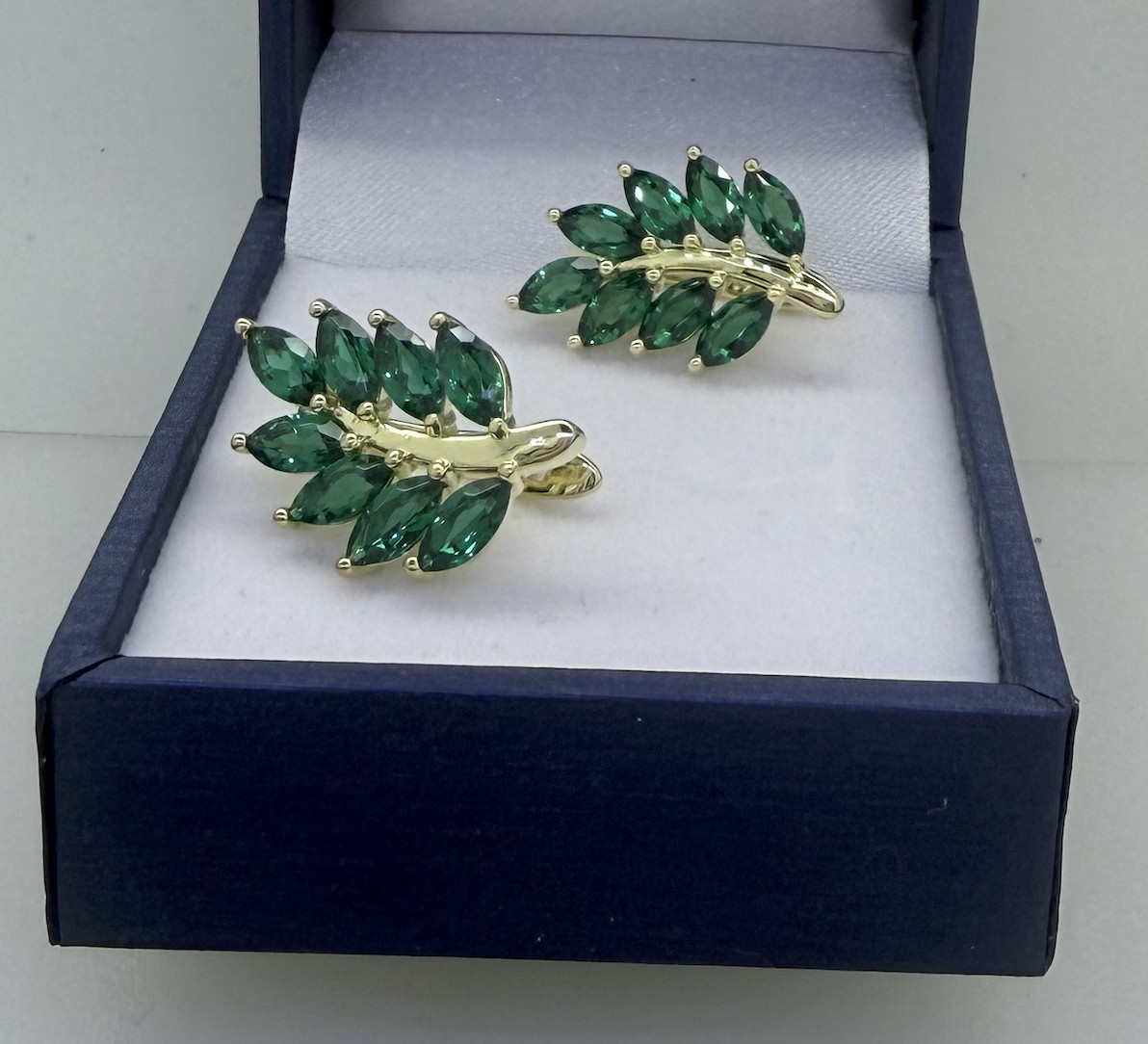 Yellow Gold Plated Lab Grow Emerald Sterling Silve Earrings