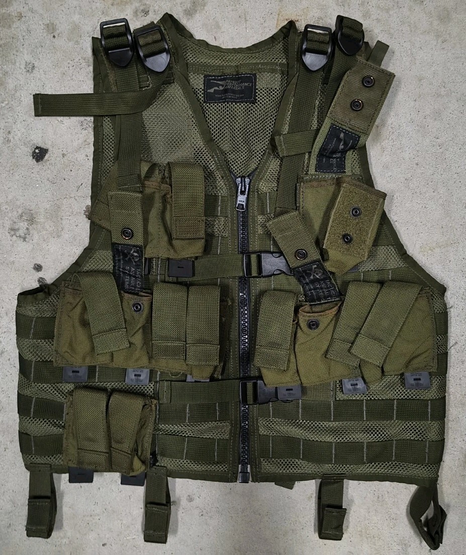 Patriot Performance Materials MOLLE Mesh Vest Loaded w/ TAS Skull Pouches OD