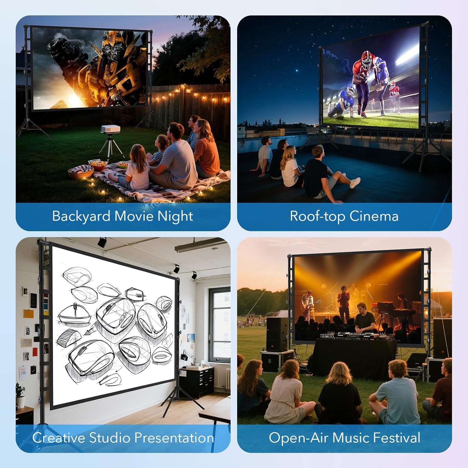 200 Inch Outdoor Projector Screen with Stand: Large Projection Screen with A...