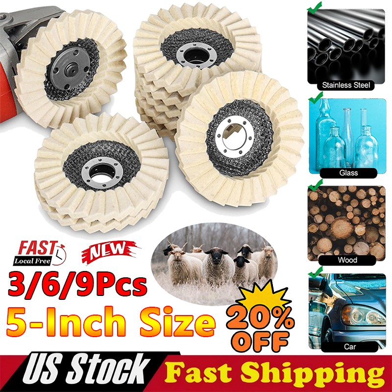 6PCS 5" Wool Felt Flap Disc Metal Working Polishing Buffing Wheel for Grinder