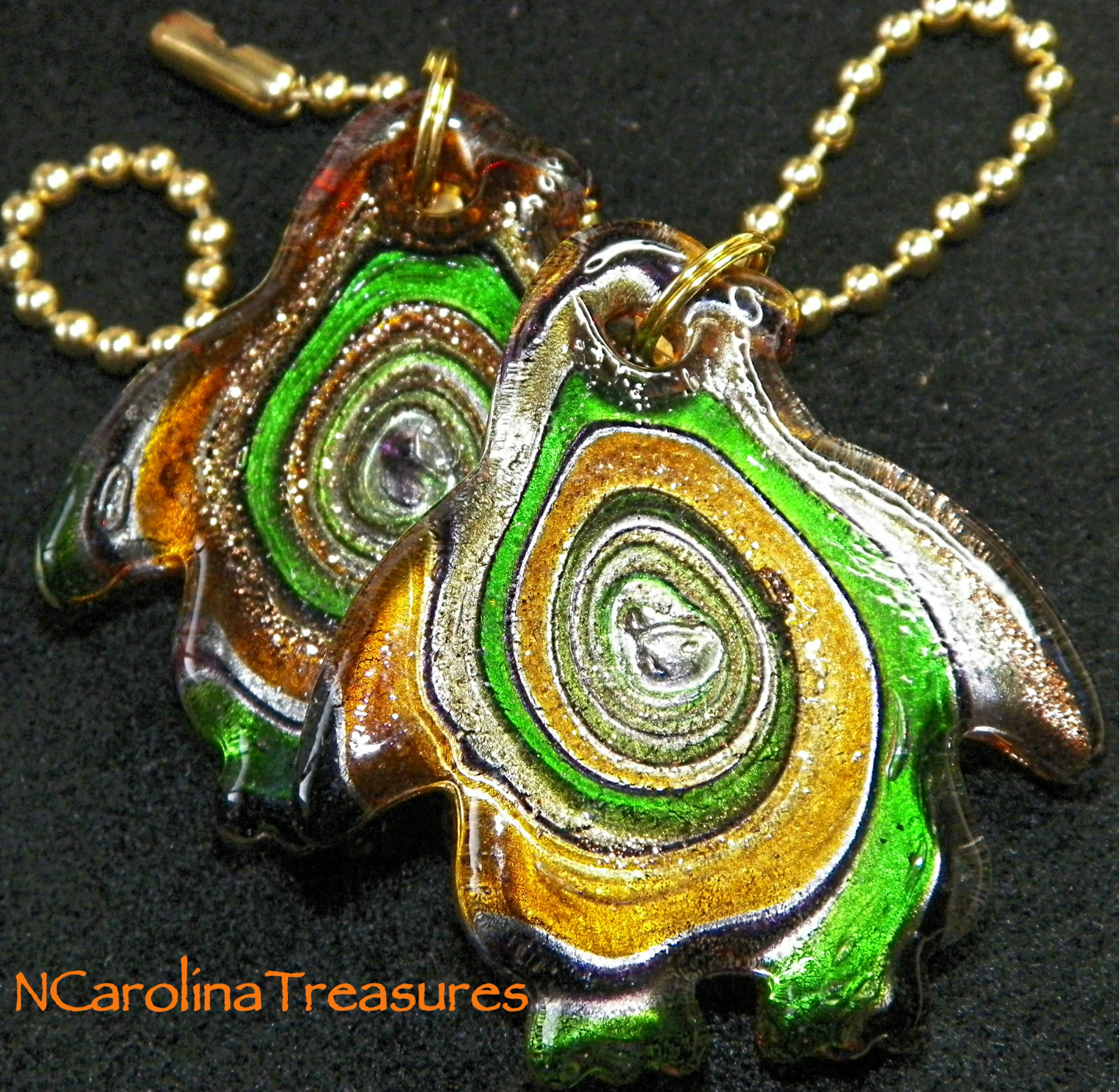 MURANO GLASS CEILING FAN SWITCH PULL GOLD GREEN PENGUIN PENGUINS LARGE PAIR