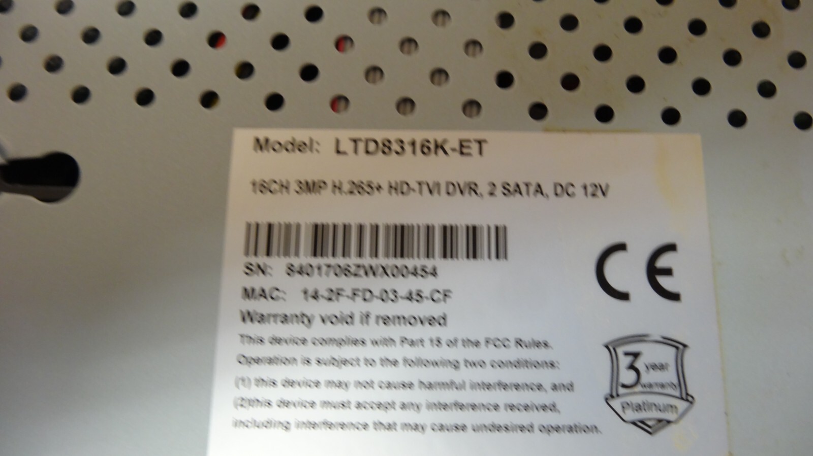LTS DVR - Model # LTD8316K-ET