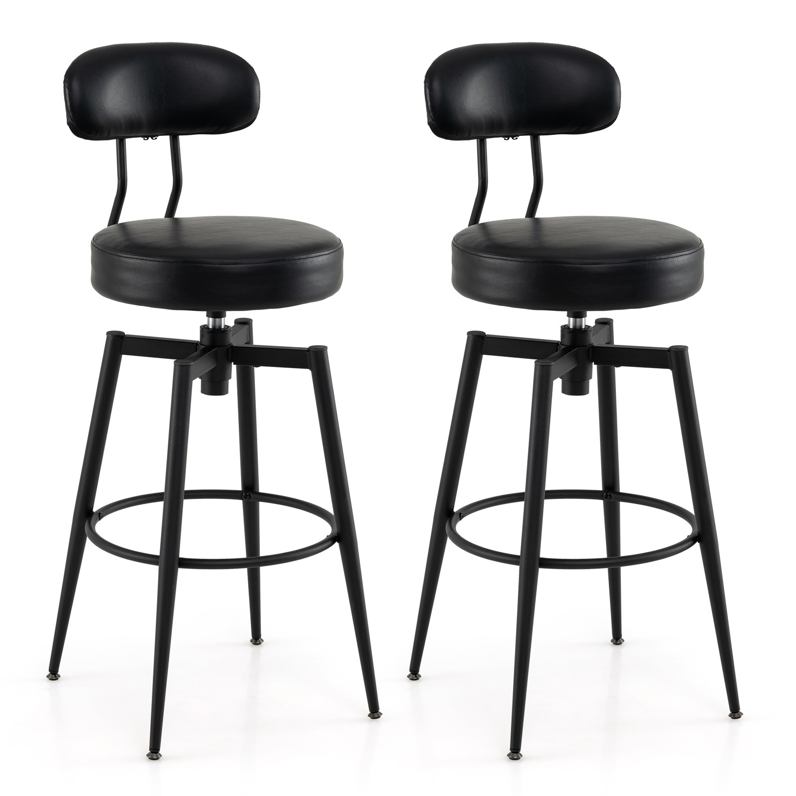 Swivel Barstools Set of 2 Faux Leather Bar Height Chairs w/Upholstered Seat Back