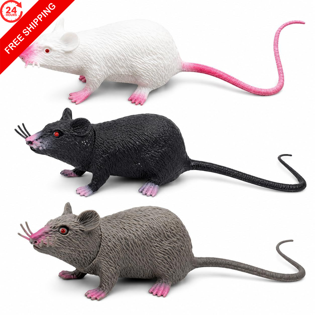 Garneck 3 Pieces Fake Rat Prank Prop: 22,00 x 4,00 x cm, Assorted Colors