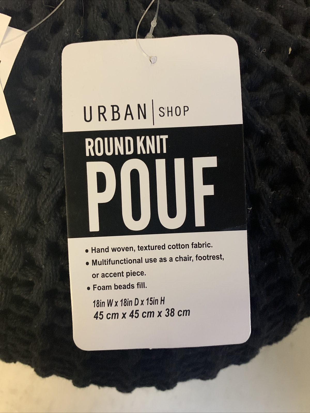 NEW Urban Shop Round Knit Pouf - Black