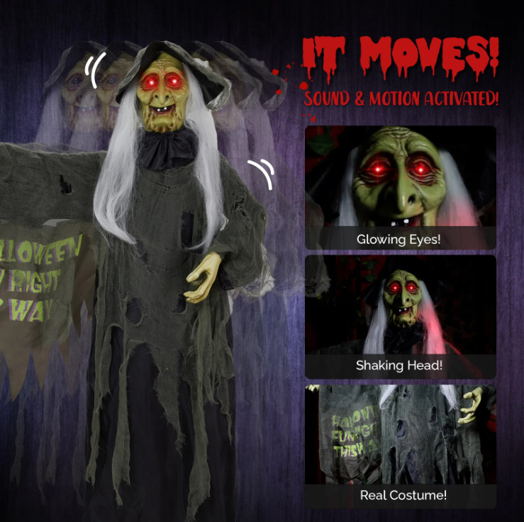 Halloween ​Witch 6FT Eyes Red Light Vibration Voice Control Standing Party Decor
