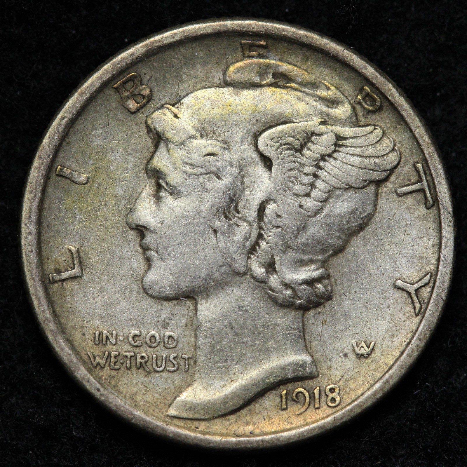 1918-D Mercury Silver Dime AU E284 SXNH