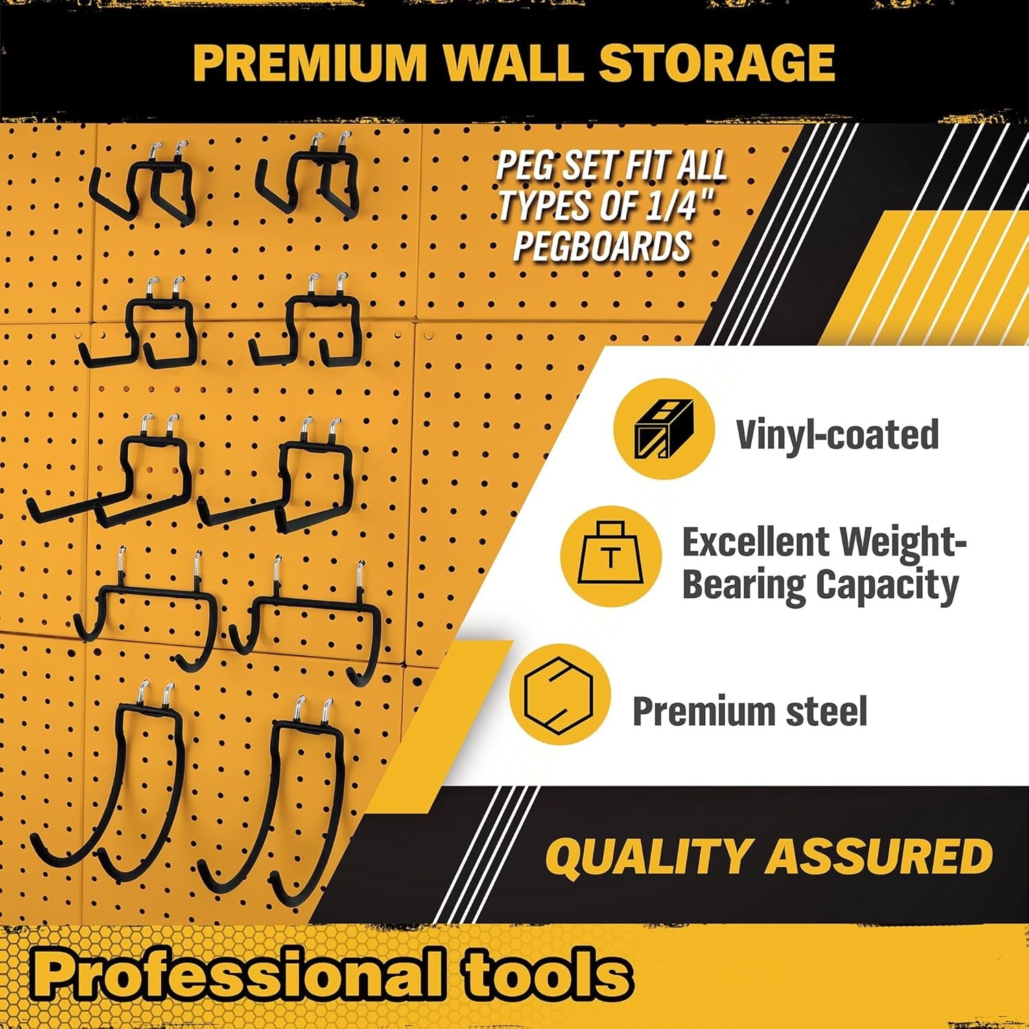 12-Piece Pegboard Hooks with Extension Straps, Heavy Duty Organizer Pegboard ...