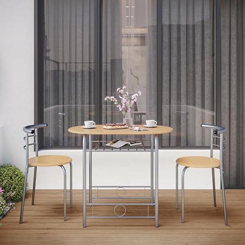3 Piece Dining Table Set Kitchen Table & Chair Sets for 2 Compact Bistro Table