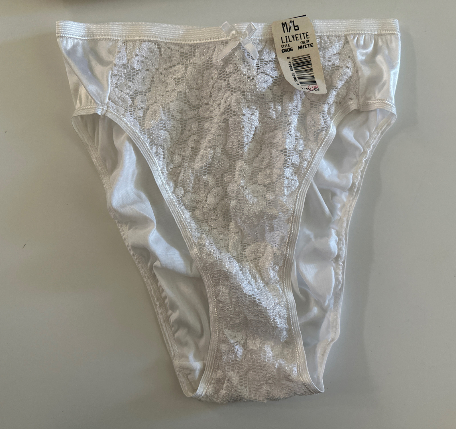 Vintage Cabernet Shiny Satin & Lace White High Cut Panties Size 6 New w/Tags #A