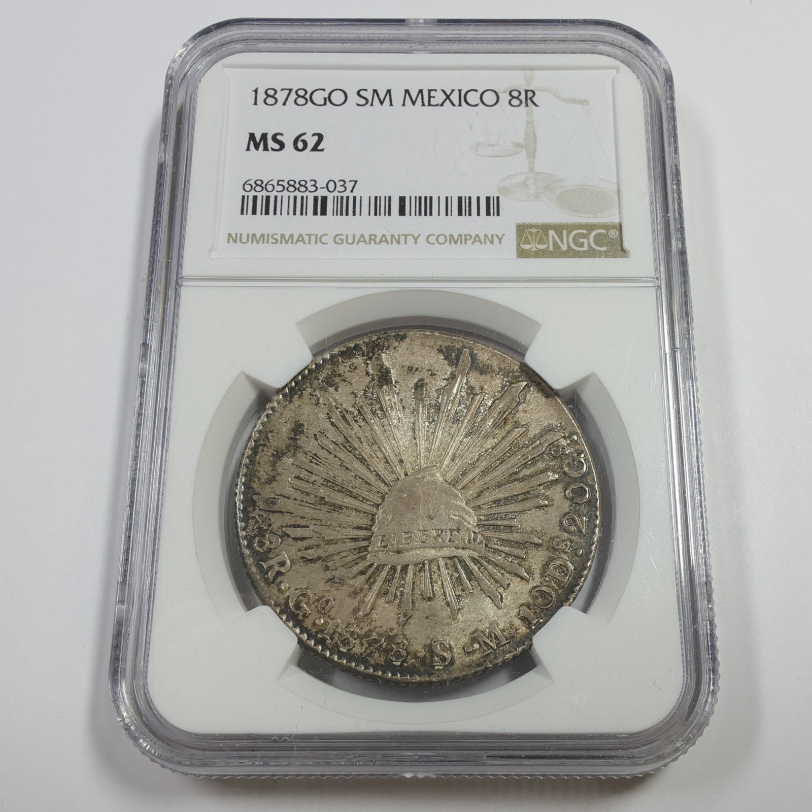 1878 GO SM NGC MS62 - Mexico Silver 8 Reales 8R Coin #55251A