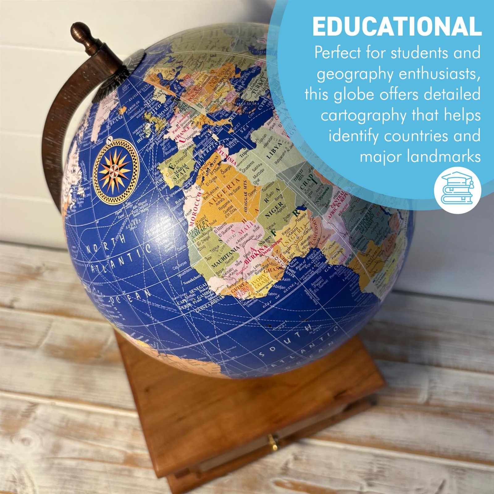 Globe with Wooden Base & Drawer