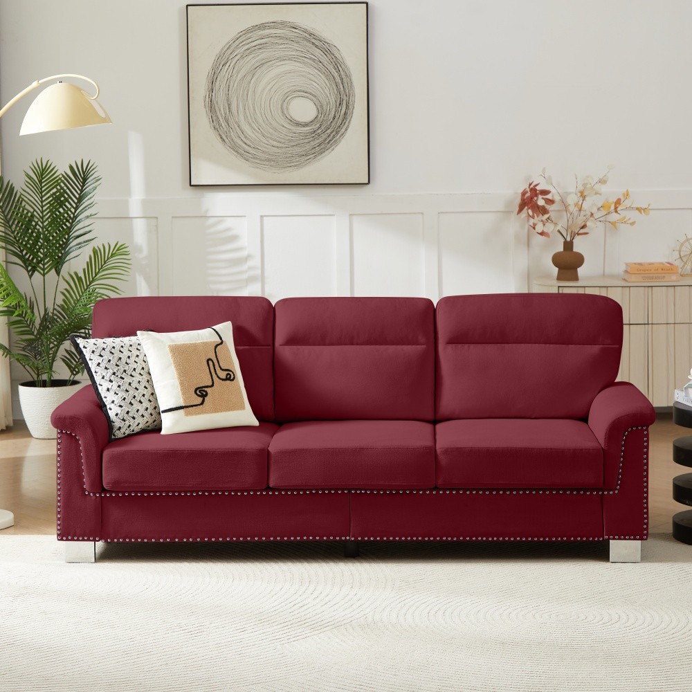 82" Compressed Snowfleece Fabric 3-Seater Sofa for Living Room Office Burgundy