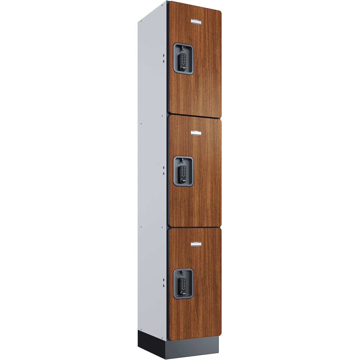 Global Industrial 3-Tier 3 Door Digital Wood Locker 12"W x 15"D x 72"H Cherry