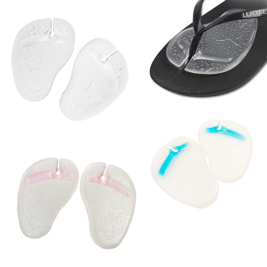 3 Pairs Clear Butterfly Pattern Silicone Thong Sandal Forefoot Insoles Pads F...