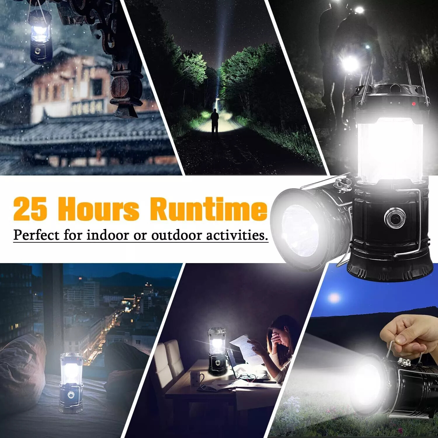 1pcs Solar Camping Lantern, Rechargeable LED Flashlight with USB Power Bank