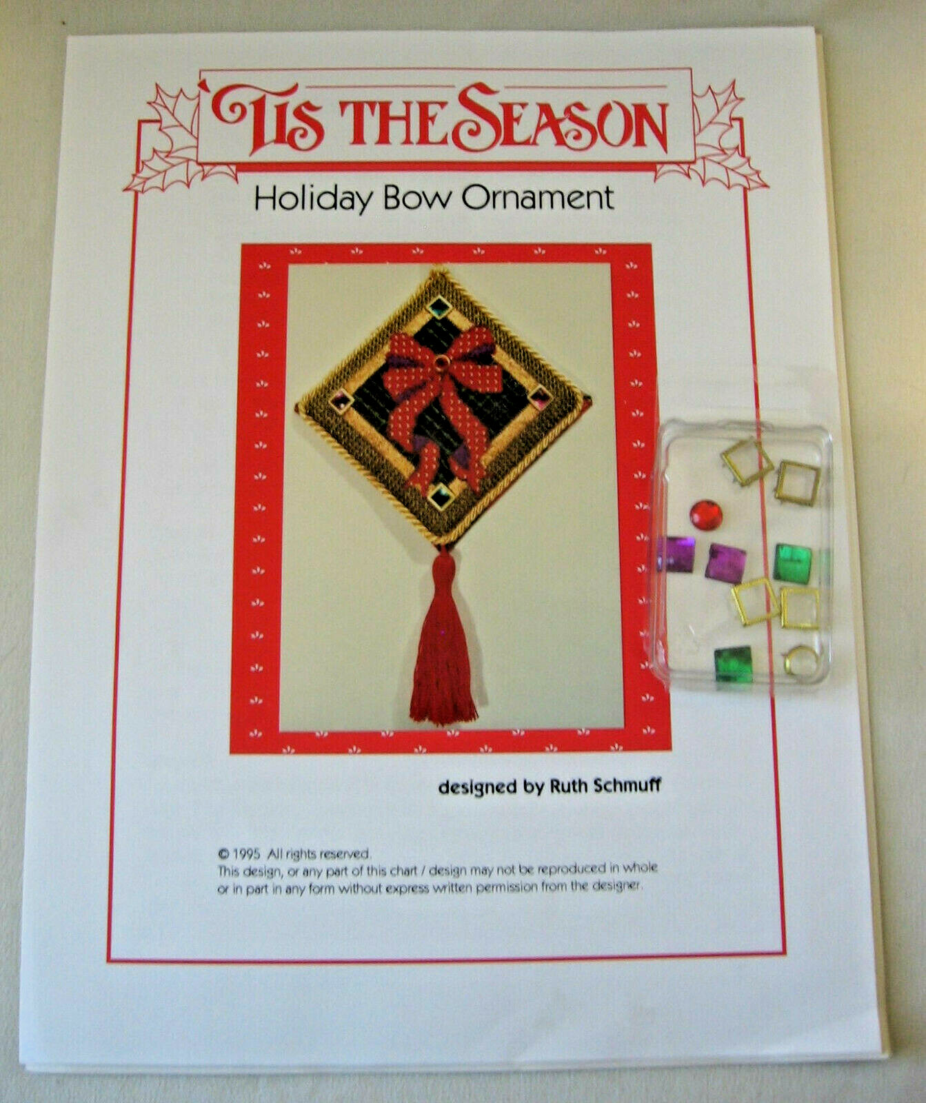 Charted Needlepoint Pattern Holiday Bow Ornament Tis the Season Ruth Schmuff