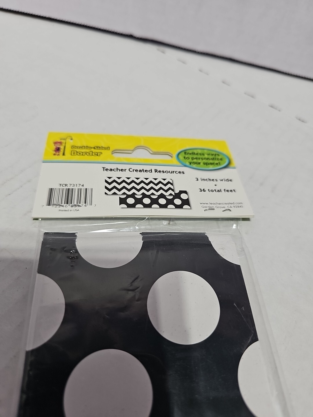 Teacher Created Resources Black & White Chevron / Black With White Dots 3" X 36'