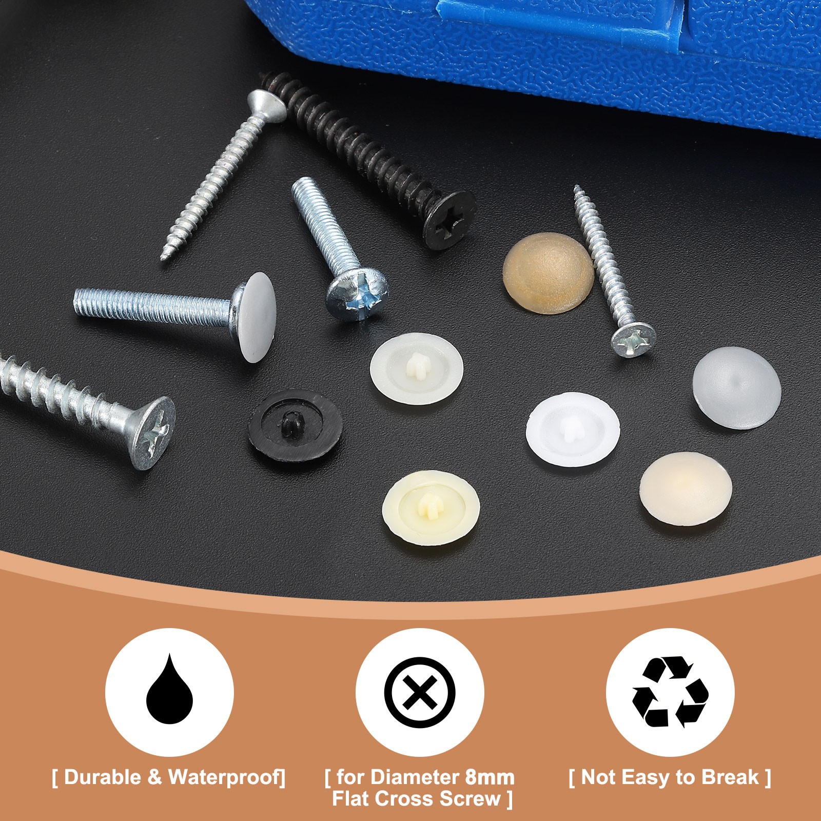 158Pcs 12mm - Plastic Self-Tapping Phillips Screw Cap Covers (Champagne)