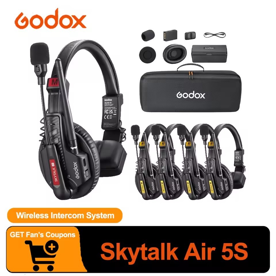 Godox SkyTalk Air 5S 2.4G Full-Duplex Wireless Intercom Headset System 5-Person