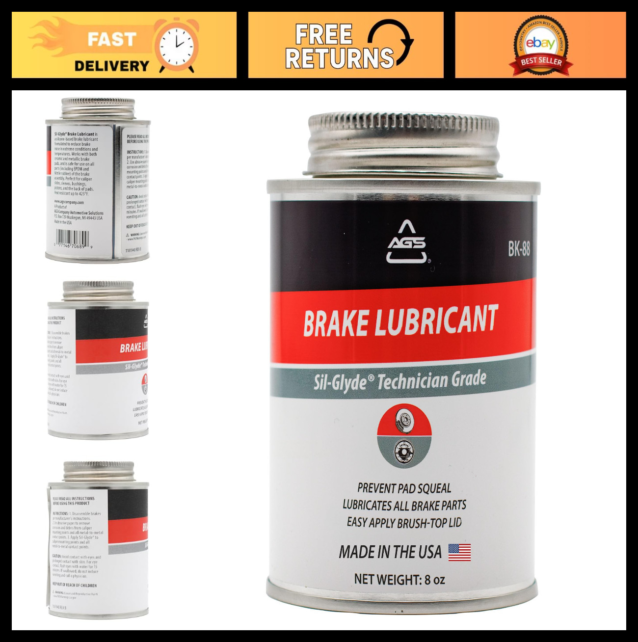 Silicone Brake Lubricant - Eliminate Squeals, Enhance Performance, 8oz Brush Can