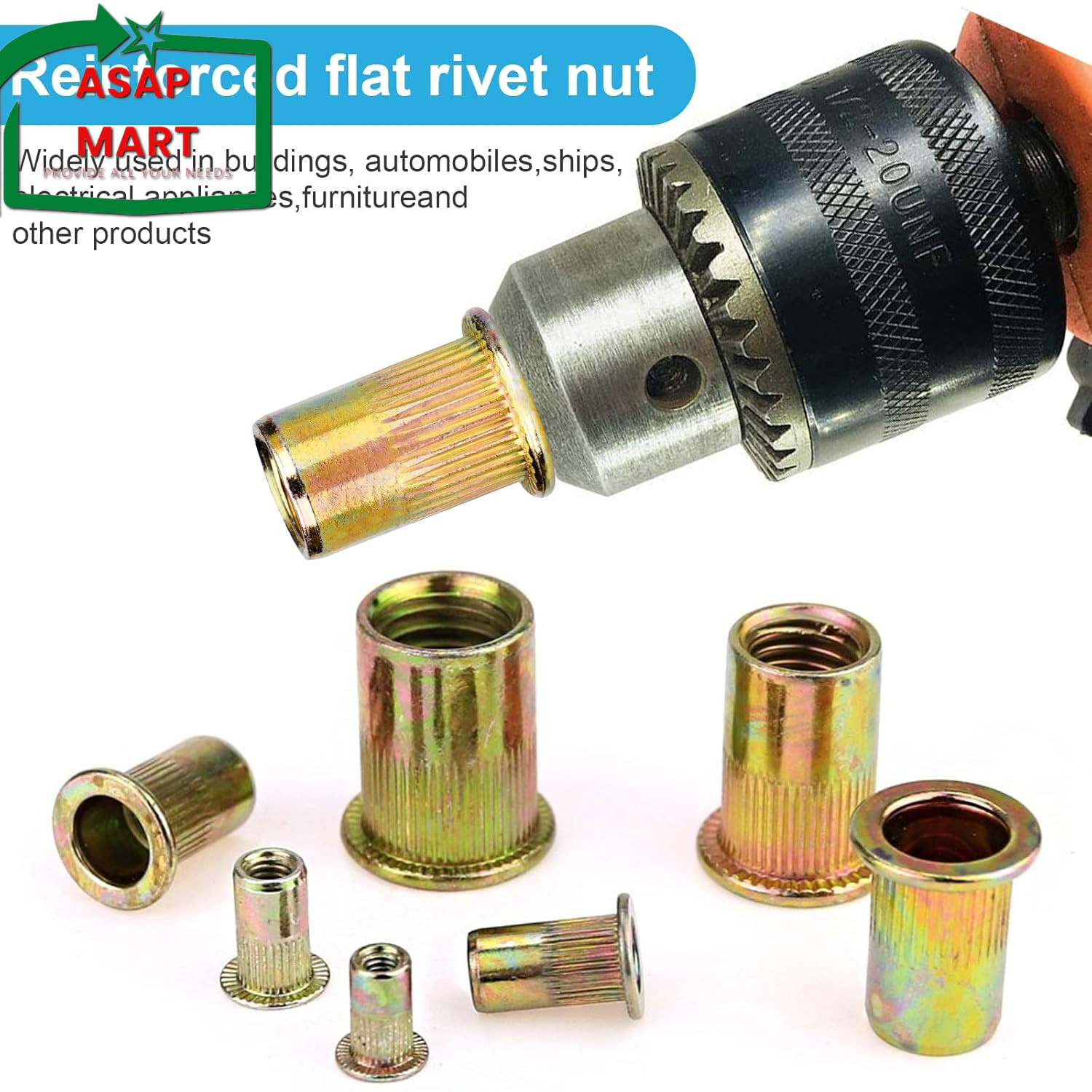 100Pcs #8-32 UNC Rivet Nuts, Carbon Steel Flat Head Rivnut Threaded Insert Nut