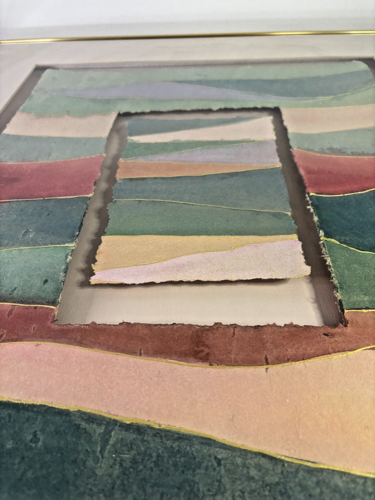 Lori “Vista” Torn Handmade Paper Collage Framed Abstract Landscape