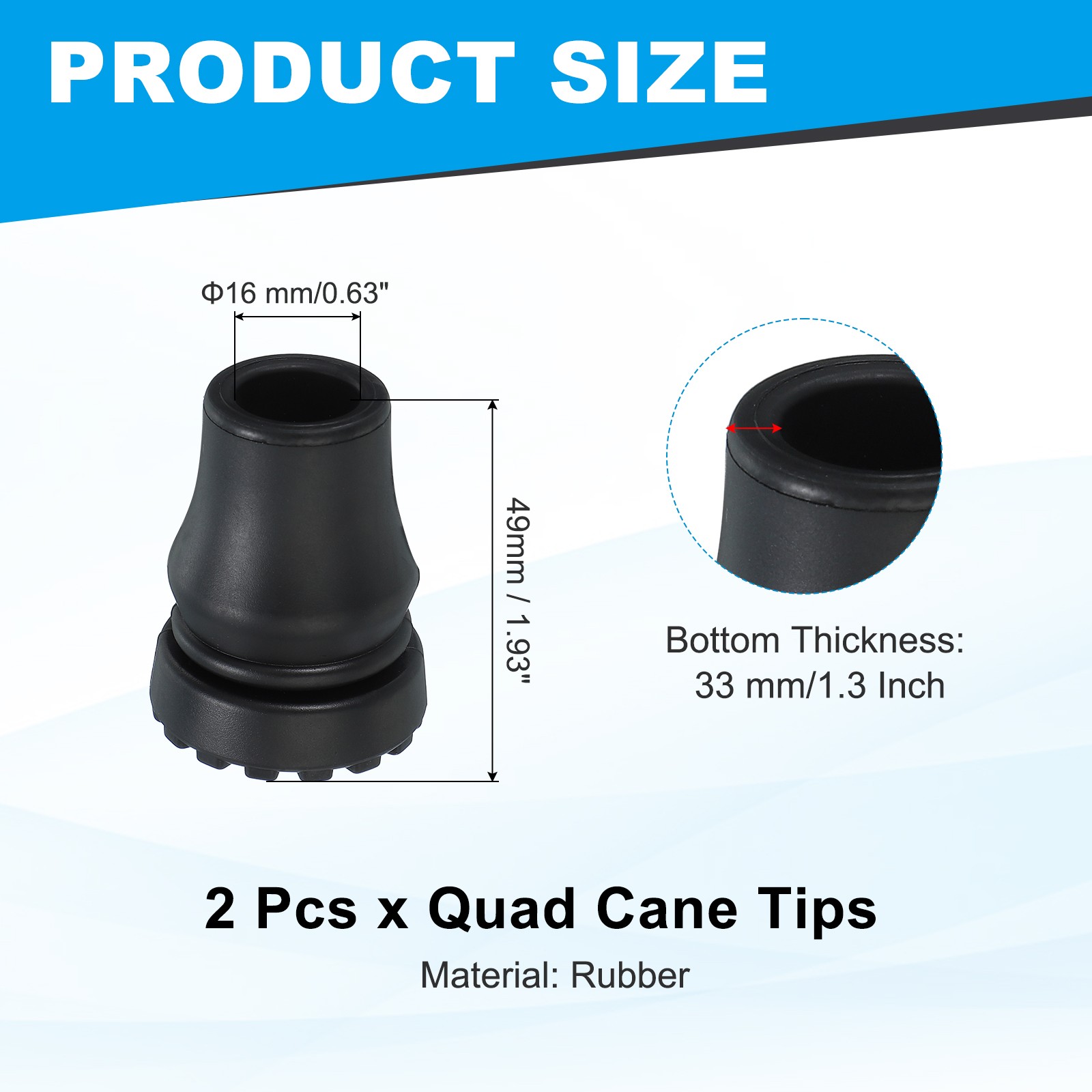 Quad Cane Tips 5/8 Inch, 2 Pcs Walking Cane Accessories, Black(Style 4)