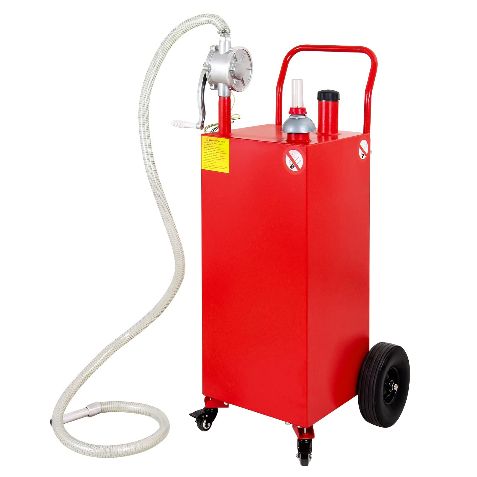 Fuel Caddy Portable Gas Tank 35 Gallon Red with Manual Pump for Boats ATVs