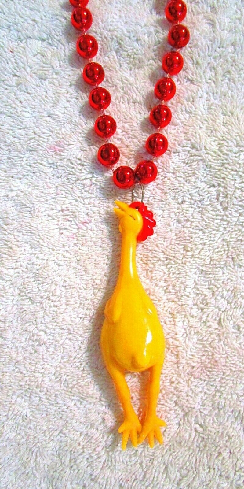 COOL "PLUCKED RUBBER CHICKEN" MARDI GRAS NECKLACE BEAD SVENGOOLIE  (B108)
