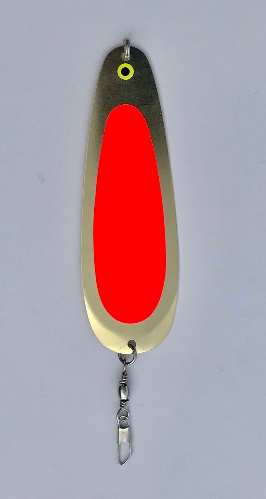 Kokanee Dodger: uv "FLO RED" / brass