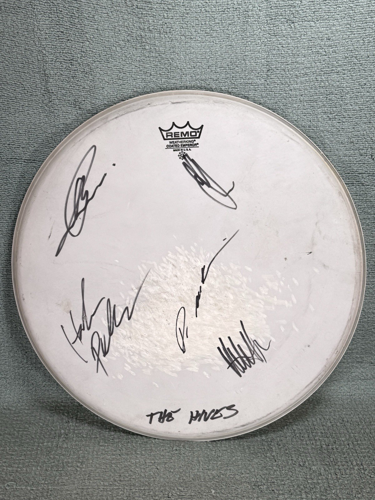 THE HIVES Full Band Signed Stage Played Chris Dangerous Floor Tom Remo Drum Head