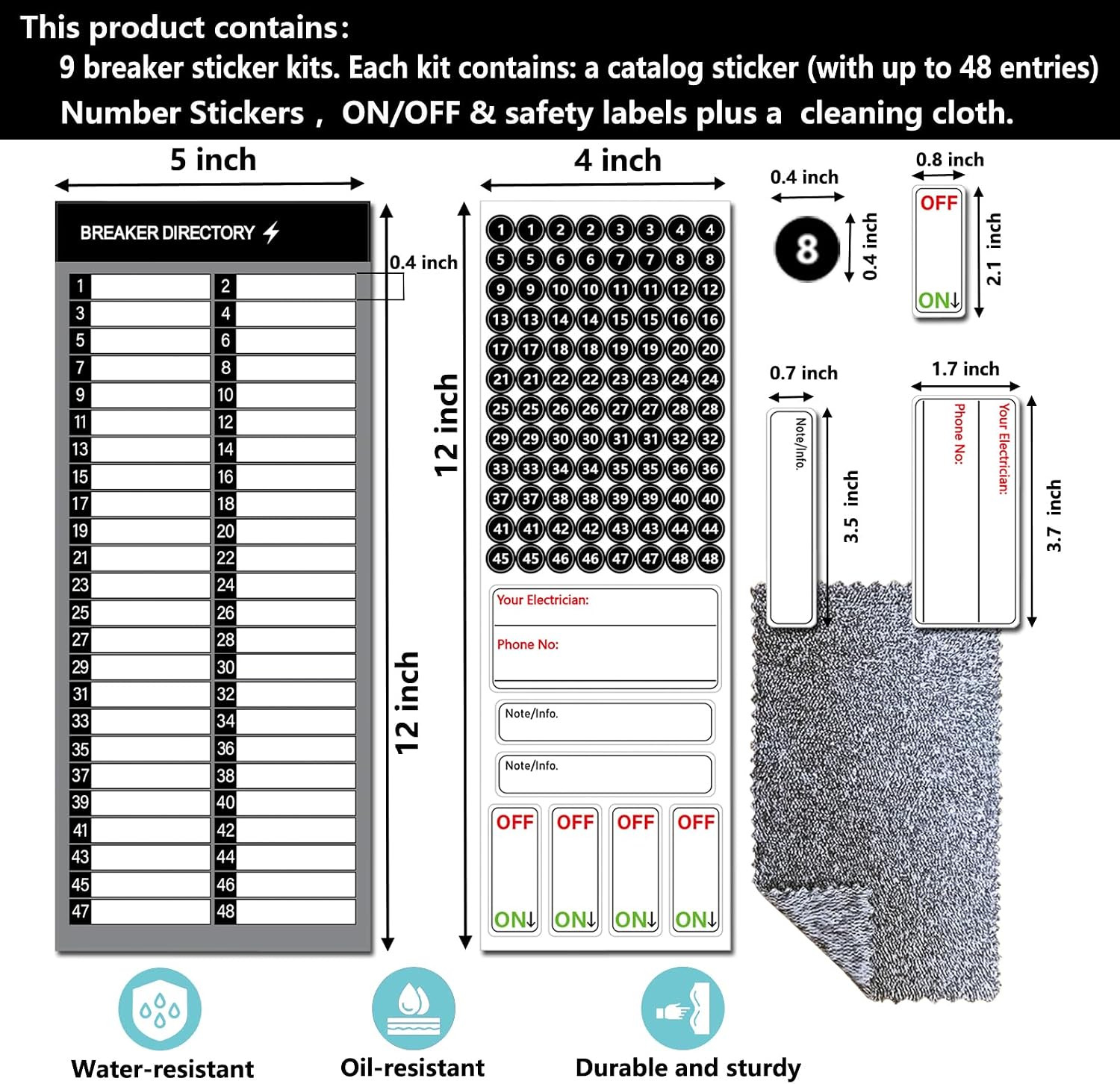 Electrical Panel Labels Kit – 48 Circuit Breaker Stickers, Premium Waterproof