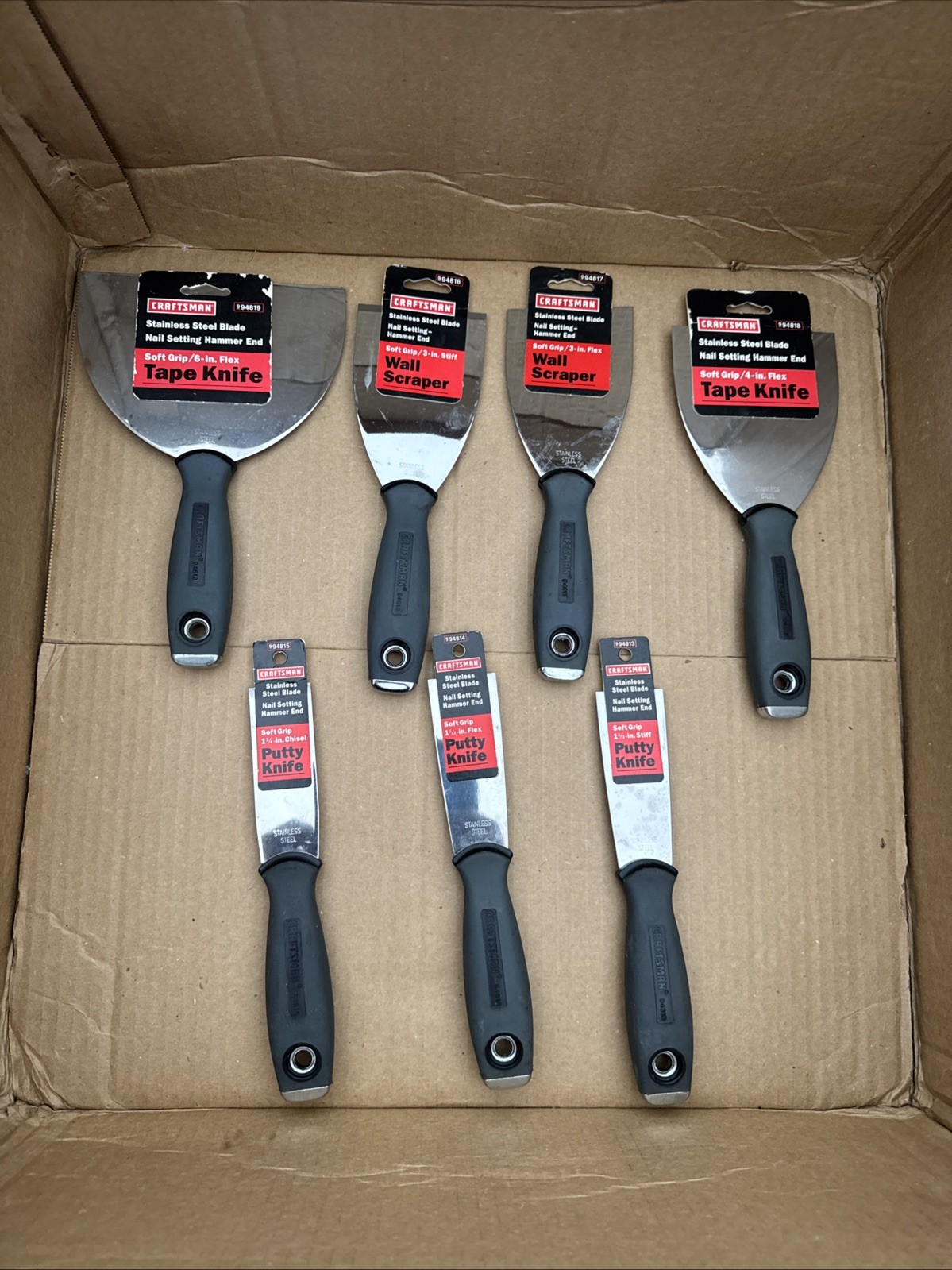 7pc Sears Craftsman USA Sexy Nos Putty Tape Scraper Knives Full Set 1.5”-6”