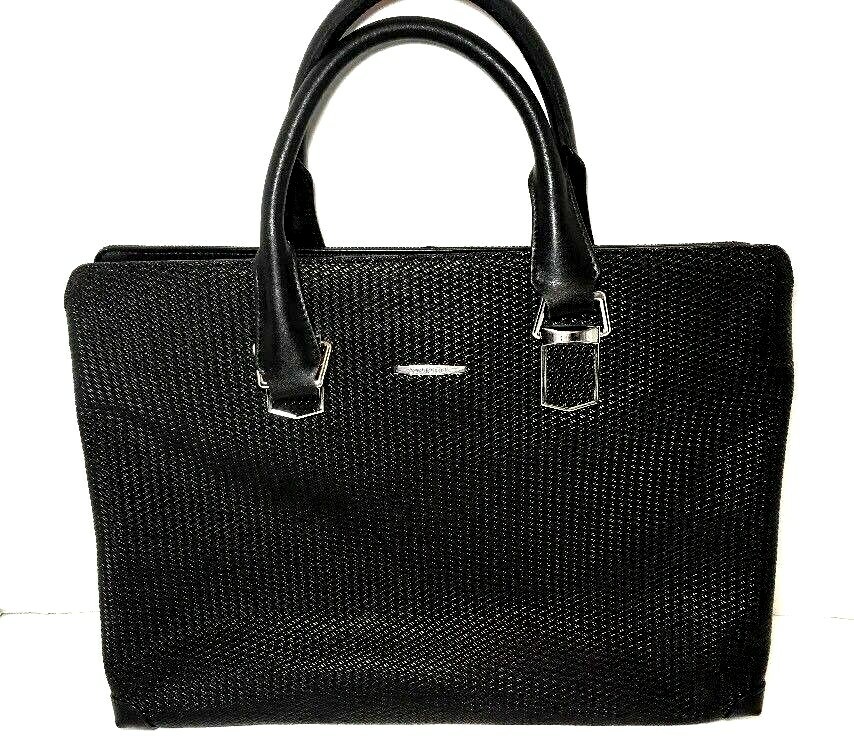 Sammons Black Textured Faux Leather Laptop Briefcase Bag - Lightly Distressed