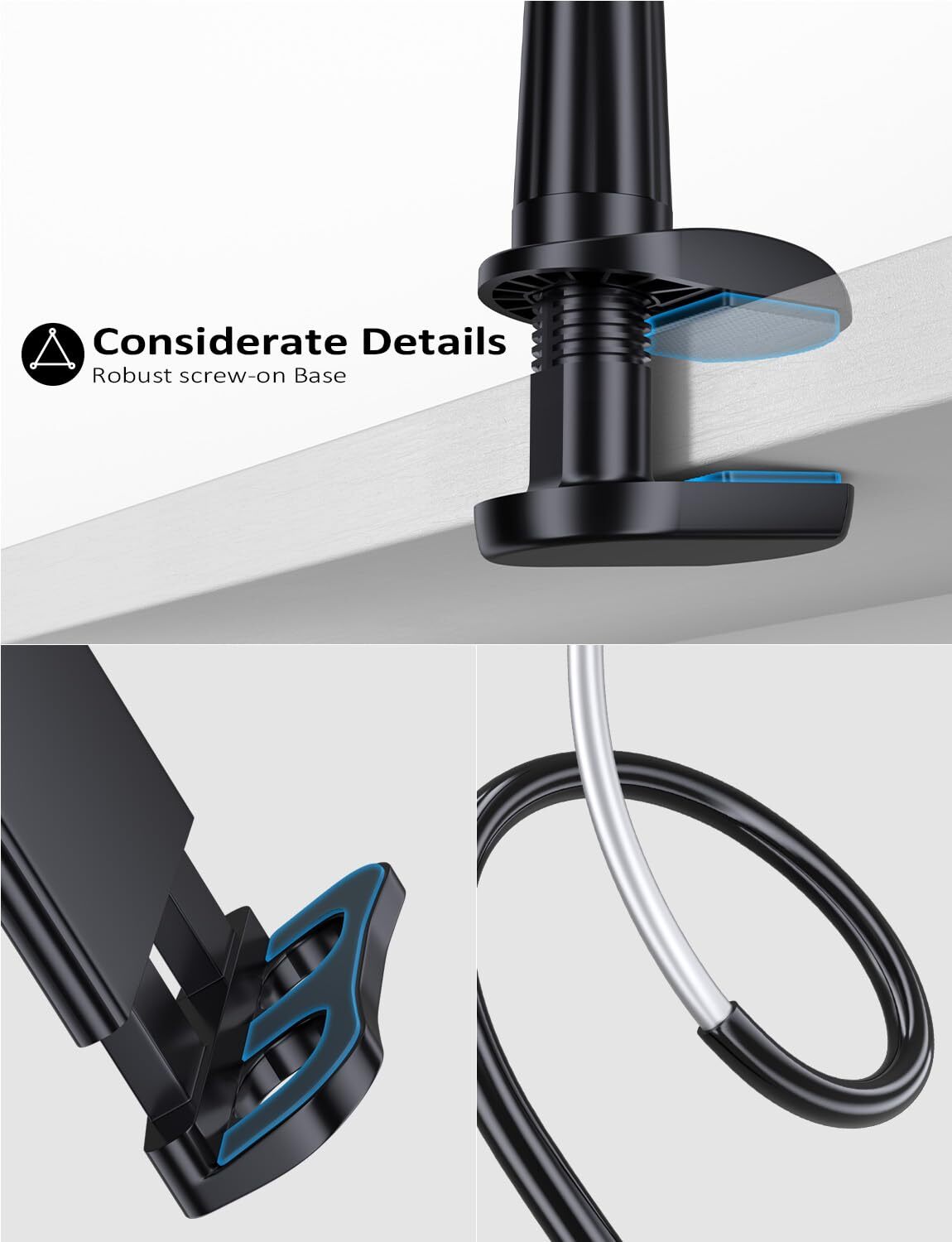 Gooseneck Tablet Holder Stand For Bed Adjustable Flexible Arm Tablets Mount Clam
