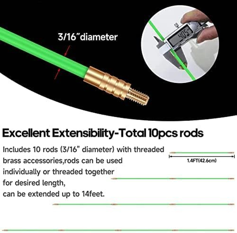 14FT Fiberglass Running Electrical Wire Glow Rods Wire Pulling with 8 Different