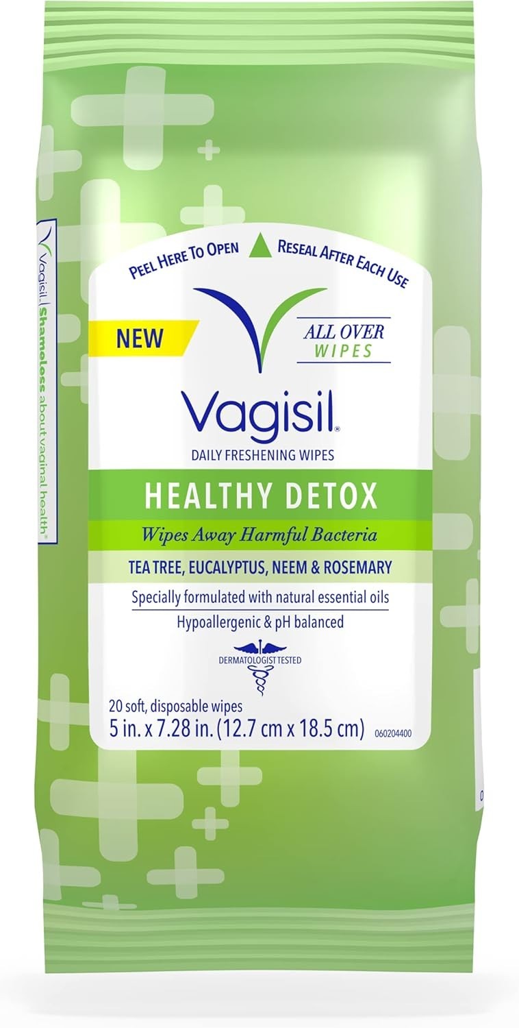 20 Travel-Size Healthy Detox Wipes with Eucalyptus & Tea Tree for Sensitive Skin