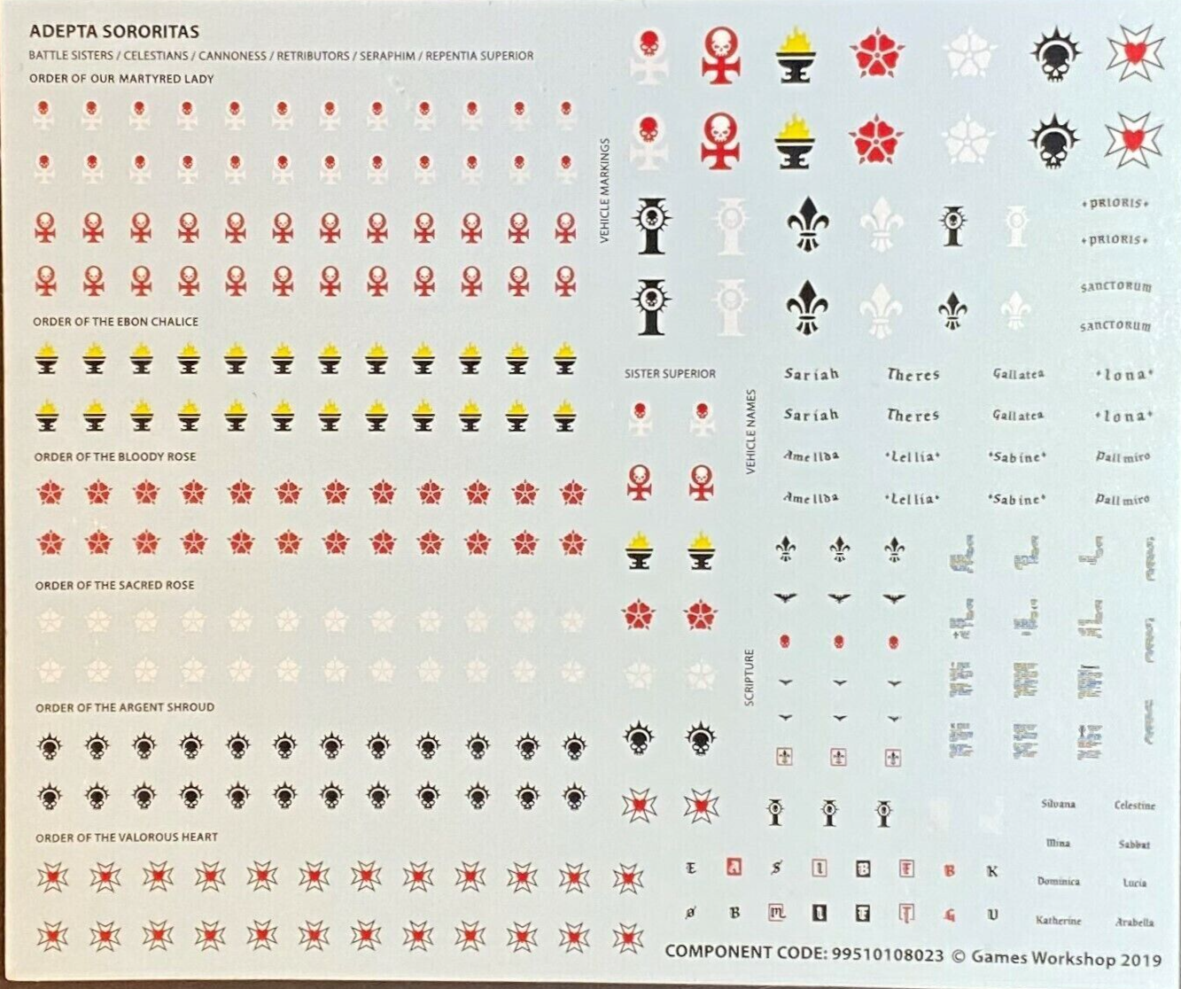 Warhammer 40k Adepta Sororitas transfer sheet - New