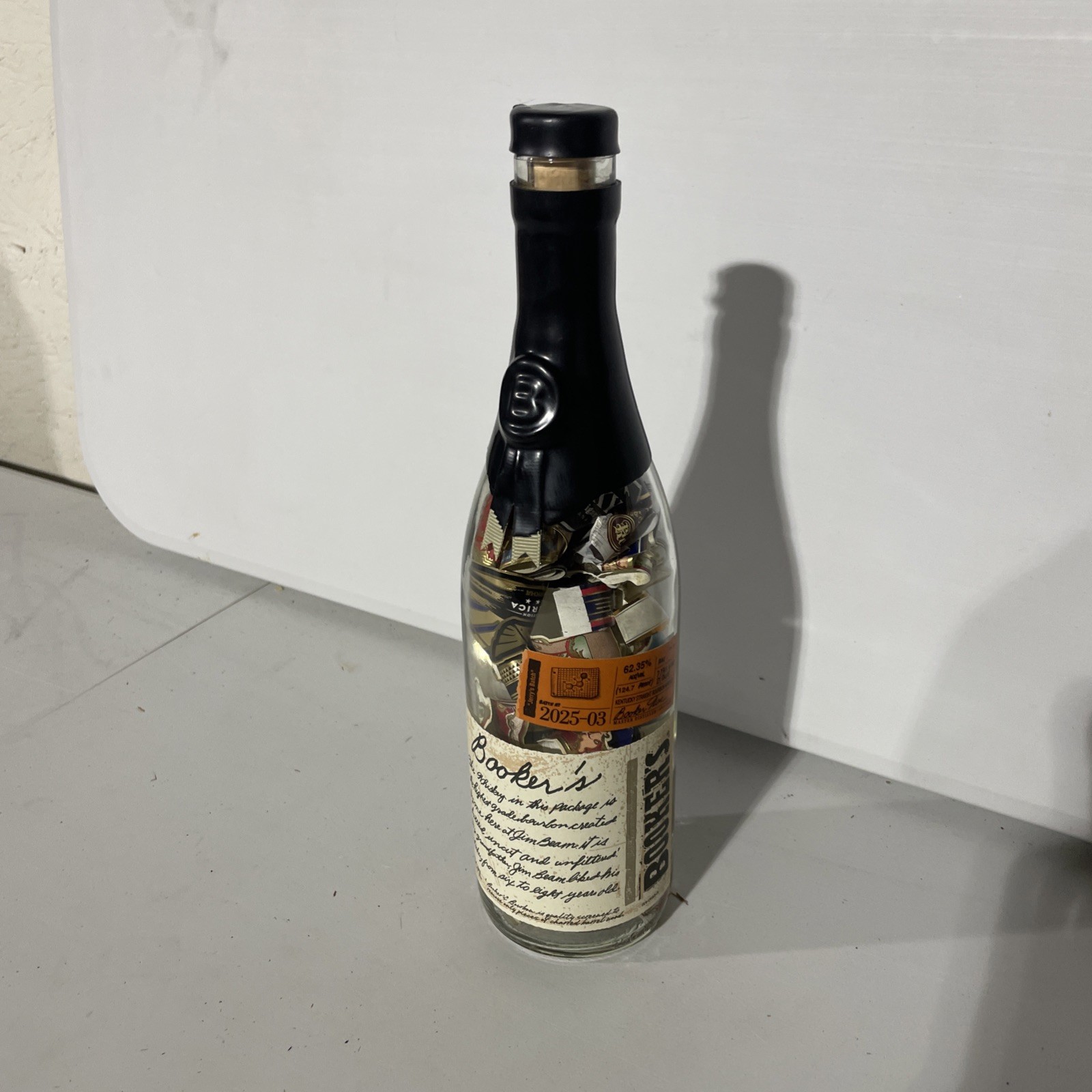 Booker’s EMPTY AND CLEANED Bourbon Bottle stuffed with Cigar Bands - FREE SHIP