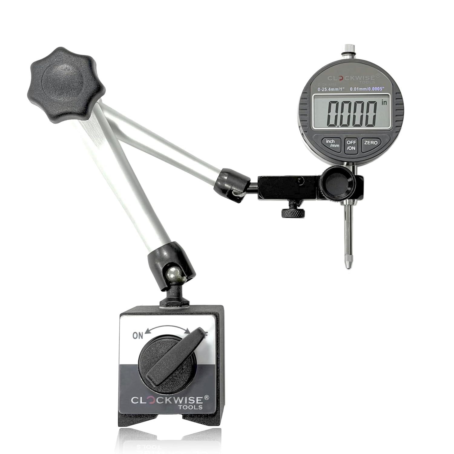 Clockwise Tools Digital Indicator with Magnetic Base Holder Stand, DIBR-0105 0-1