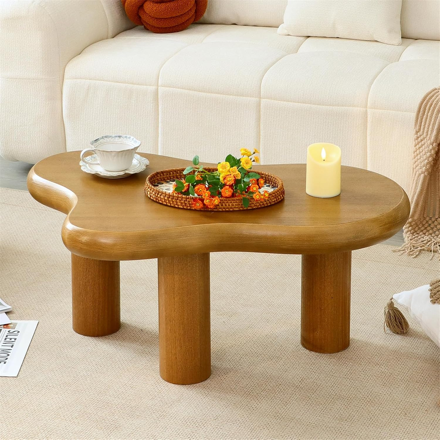 34"(L) Cloud Coffee Table, Modern Wood Coffee Table for Living Room, Accent Cent