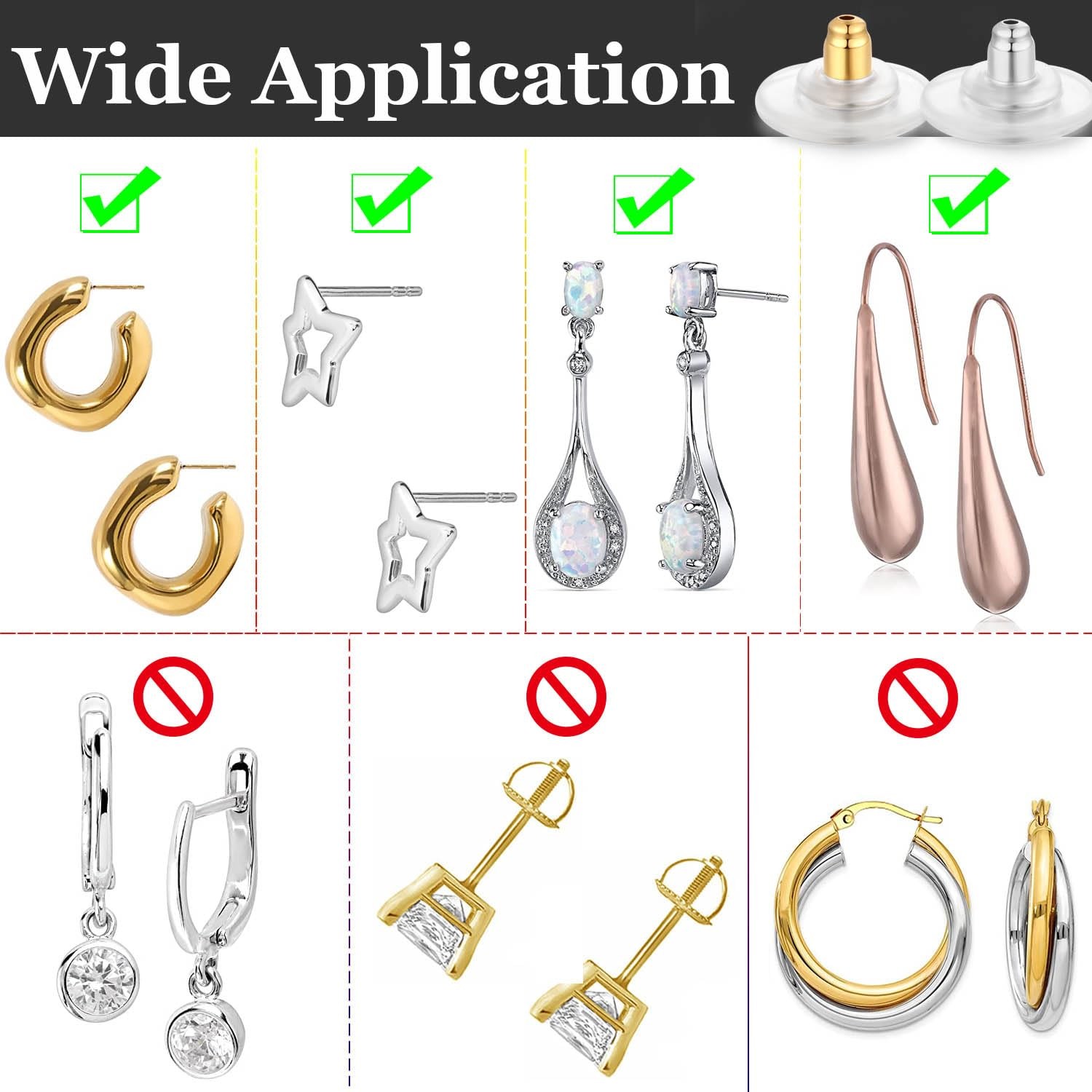 3 Pairs Locking Earring Backs for Studs Heavy Droopy Earrings - 925 Sterling ...