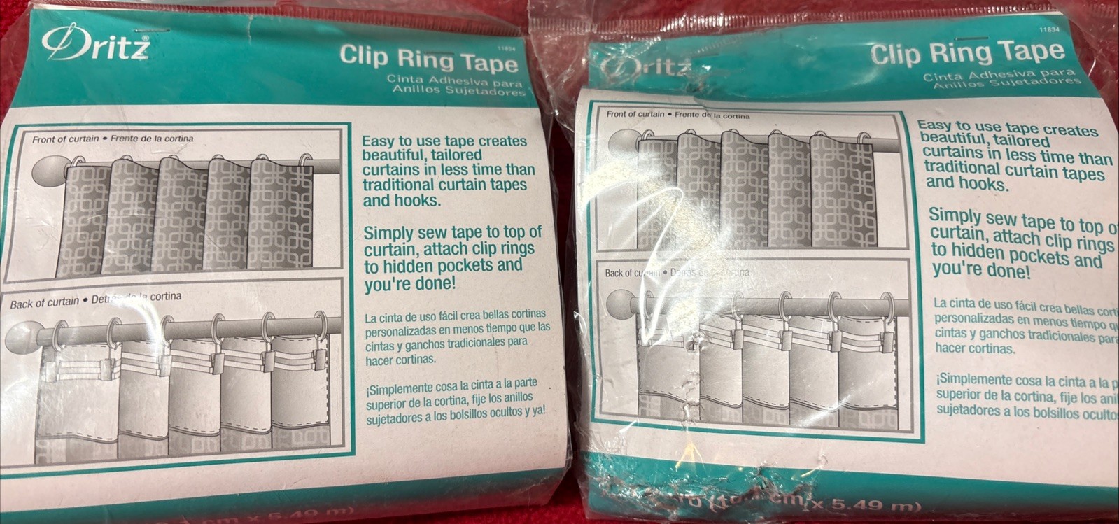 Dritz Home Clip Ring Tape 4 Inch 6 Yards Easy Use Sew Curtains Lot of 2 New