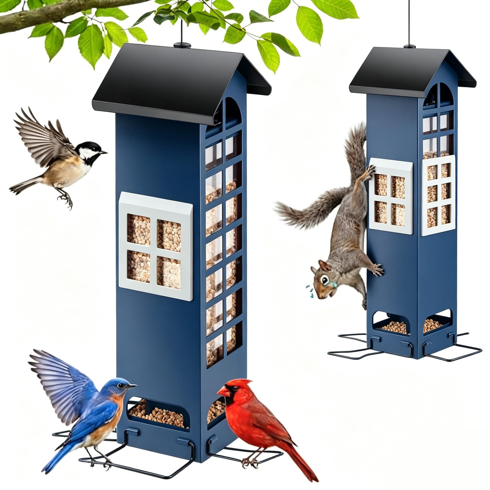 Squirrel Proof Bird Feeder for Outdoors, Metal Mesh Hanging blue