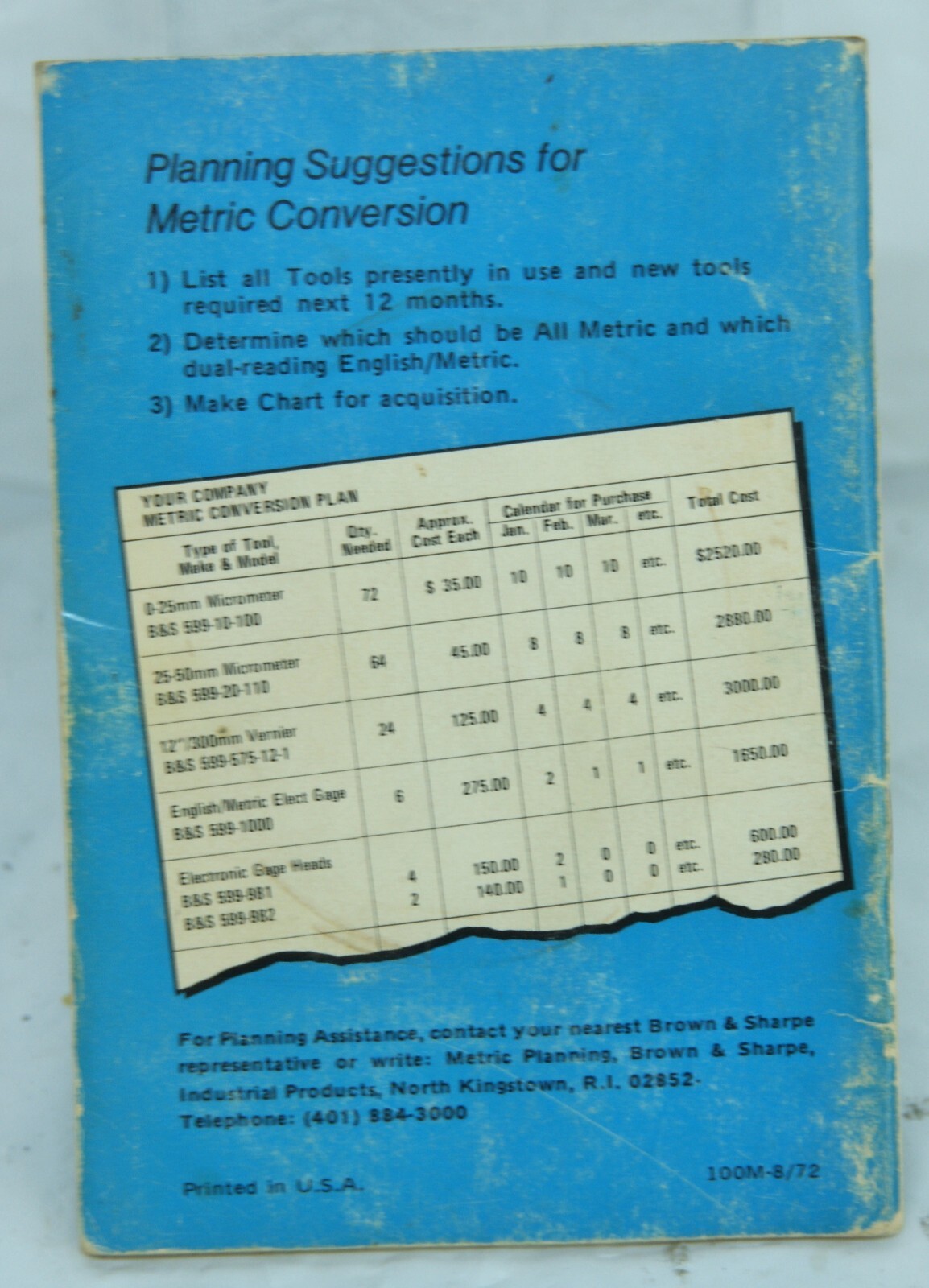 BROWN & SHARPE The Metric Conversion Planner Booklet 6493