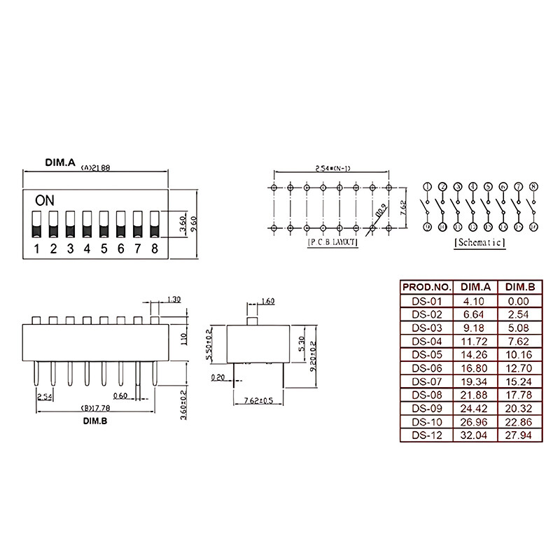 Slide Dip Switch Module 2.54mm DIL PCB Bread Board Piano Key Slide Flat Switches