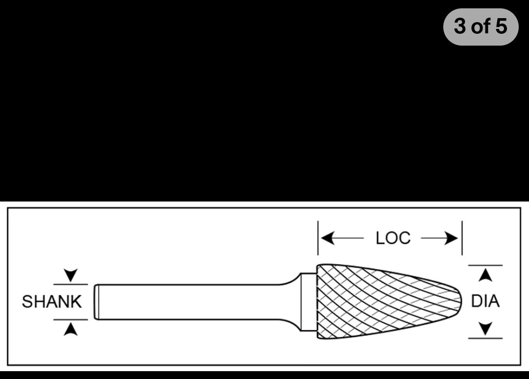 SF-5 Tree Shape Radius 1/2" Diameter Carbide Burr Single Cut