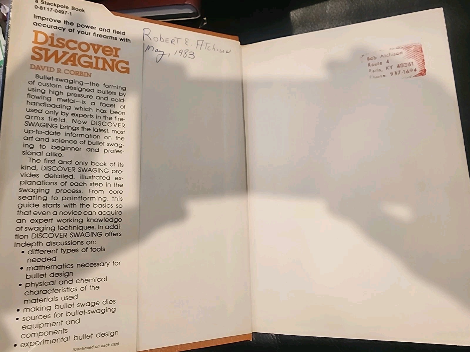 DISCOVER SWAGING; 1979 Book by D.R. Corbin; Custom Bullet Design and Performance