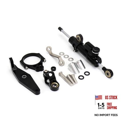 Adjustable Steering Damper Stabilizer with Mount Bracket Compatible with Black